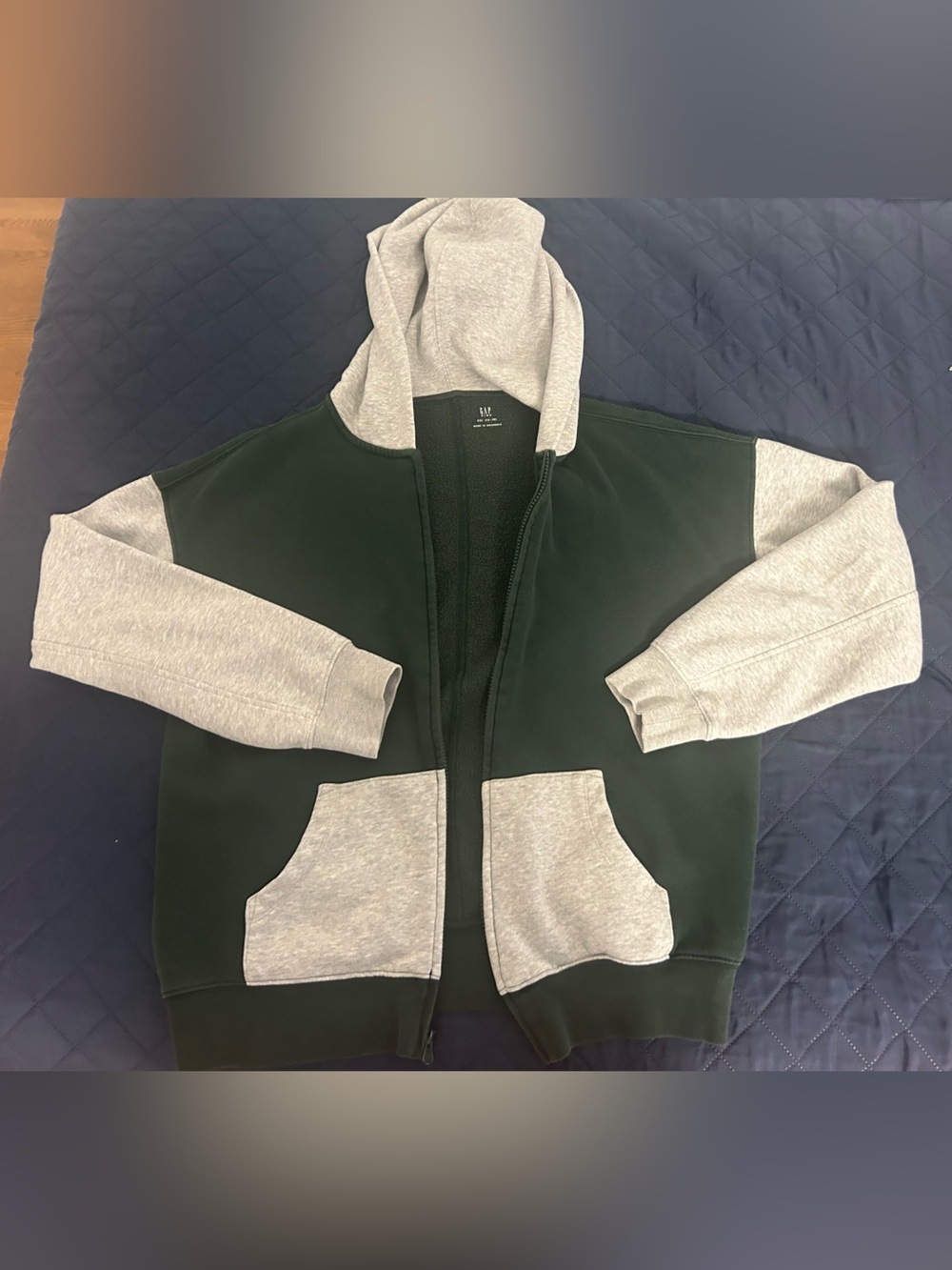 GAP Kids Green and Light Gray Hooded Zip Jacket